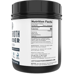 Left Coast Performance bone broth powder open tub ready for soups