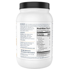 Left Coast Performance Cheesecake Shake macros graphic highlights low carb, high fat profile.