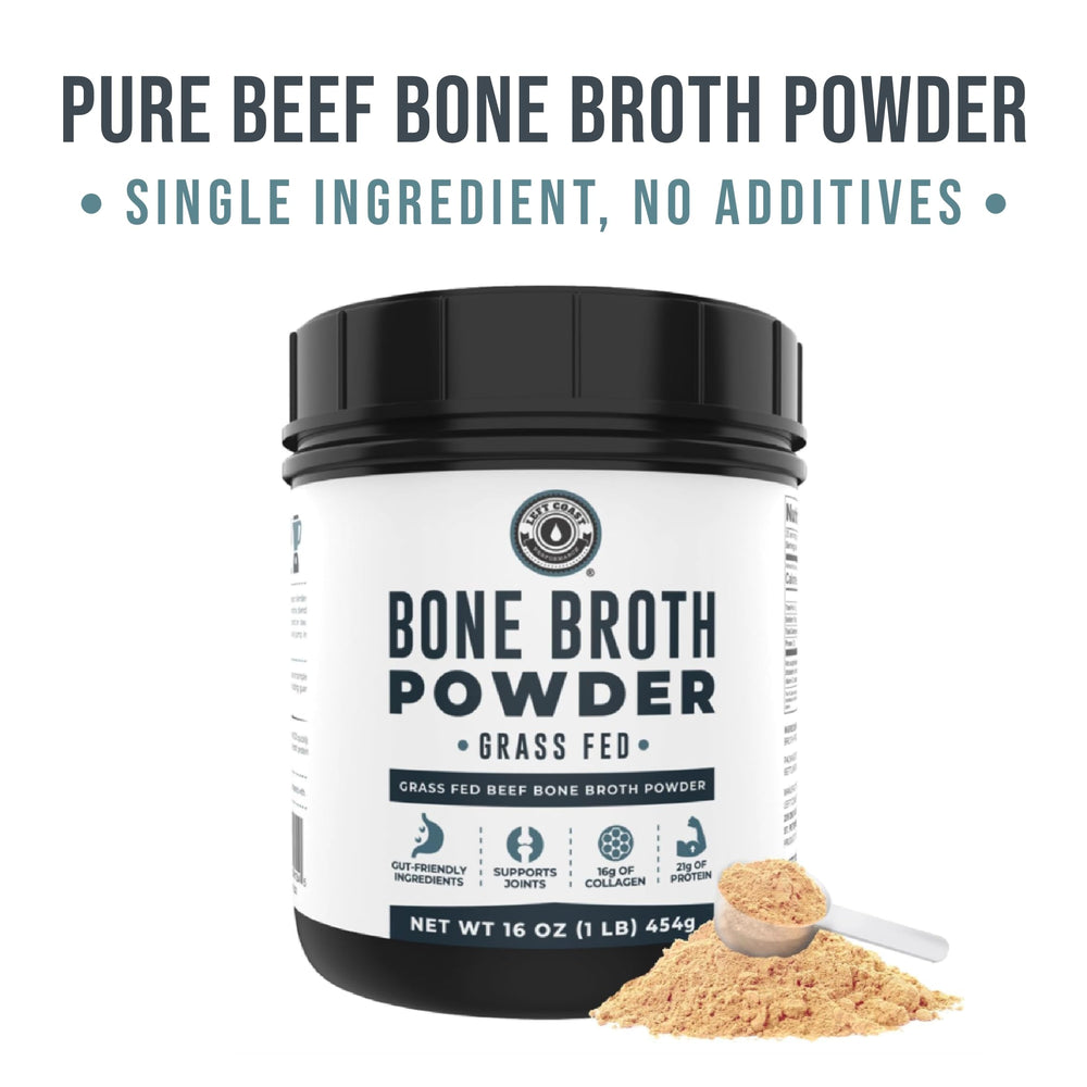 Left Coast Performance grass-fed beef bone broth powder in beverages