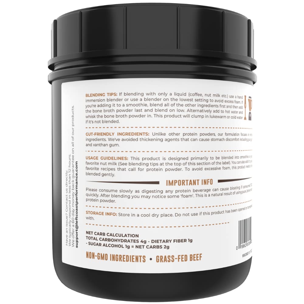 Nutrition panel highlighting non-GMO, dairy-free ingredients of the powder.
