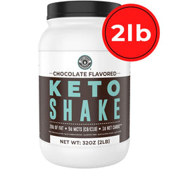 Left Coast Performance keto shake chocolate in a shaker with ice for easy blending.