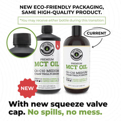 Left Coast Performance MCT Oil Liquid label closeup with C8 and C10 highlights