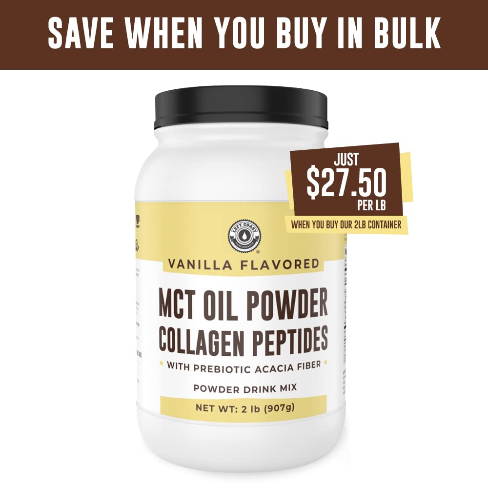 Left Coast Performance MCT Oil Powder close up; shows creamy texture and smooth consistency.