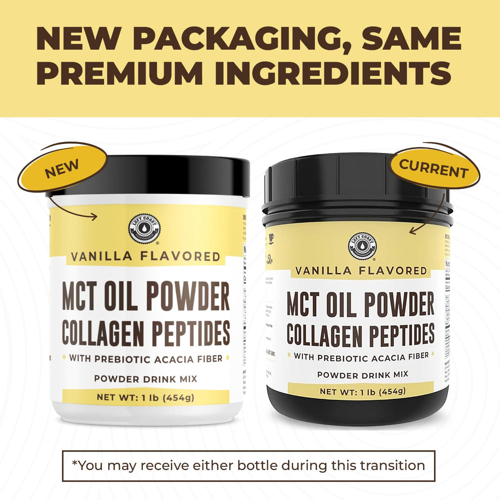 Left Coast Performance MCT Oil Powder Vanilla scoop added to coffee for creamy keto creamer