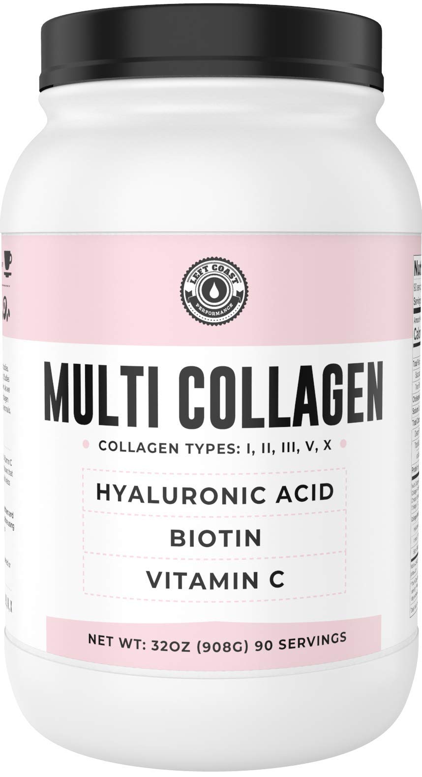 Left Coast Performance multi collagen jar front with premium blend for hair, skin, nails