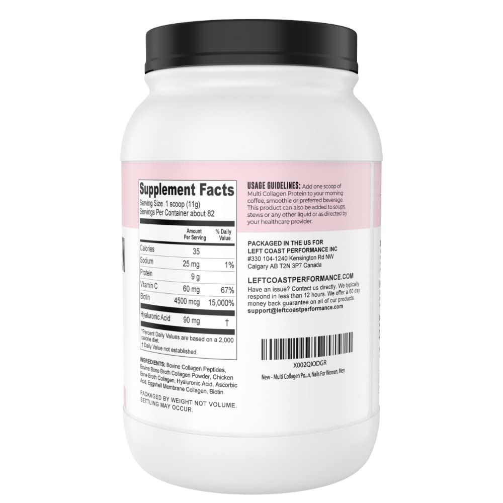 Left Coast Performance collagen jar label showing 2 lb value size and ingredients