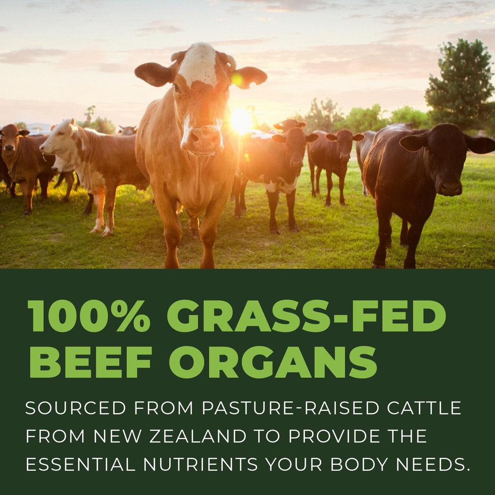 Ingredients list features liver, heart, kidney, pancreas, lung, spleen, and bone marrow.