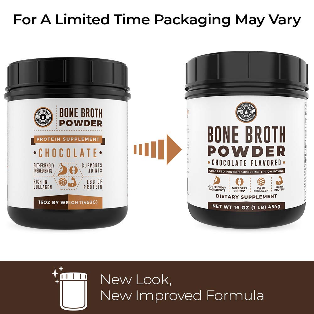 Chocolate bone broth shake in a glass, ready-to-drink with no dairy.