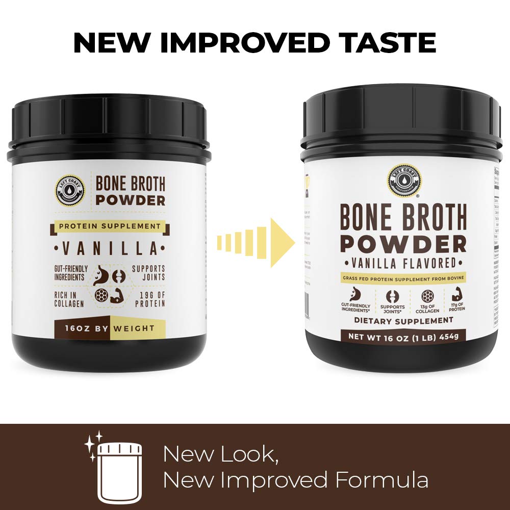 Left Coast Performance Vanilla Bone Broth Powder prepared smoothie image suggests versatile keto-friendly option