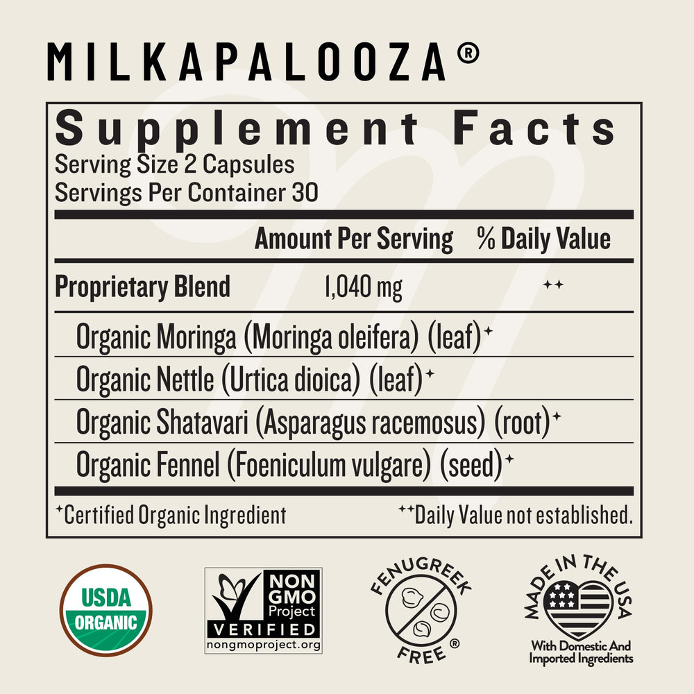 Legendairy Milk Milkapalooza capsules ready to support healthy milk flow for breastfeeding moms.