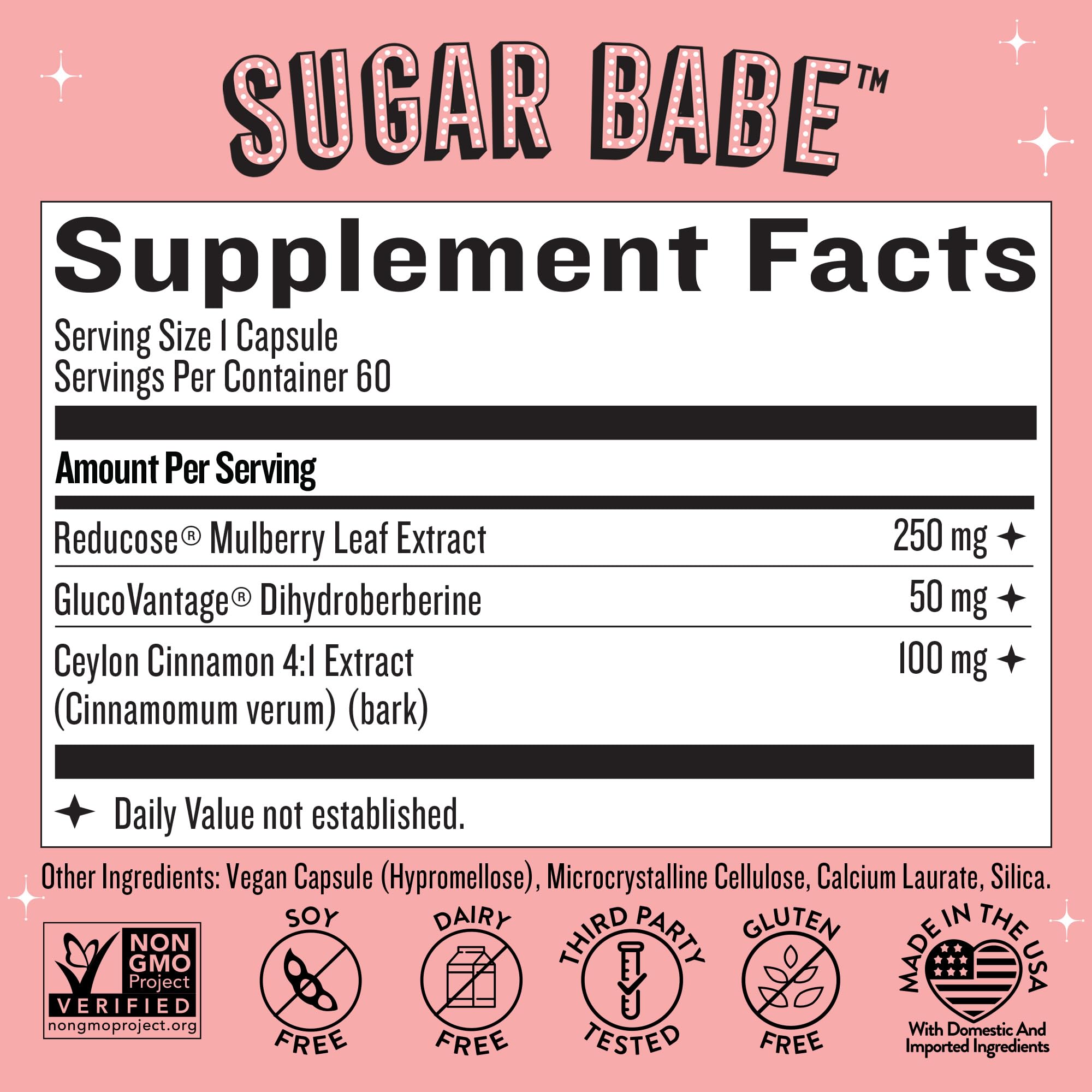 Close-up of Sugar Babe capsules highlighting convenient twice-daily dosing.
