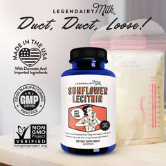 Legendairy Milk Sunflower Lecithin softgels being dispensed for daily use.