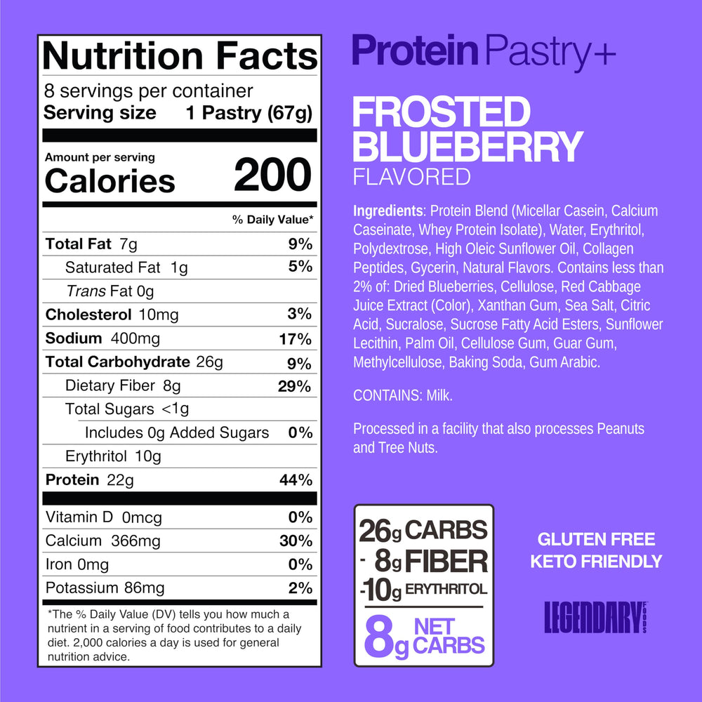 Legendary Foods Frosted Blueberry pastry close-up showing soft texture and frosting