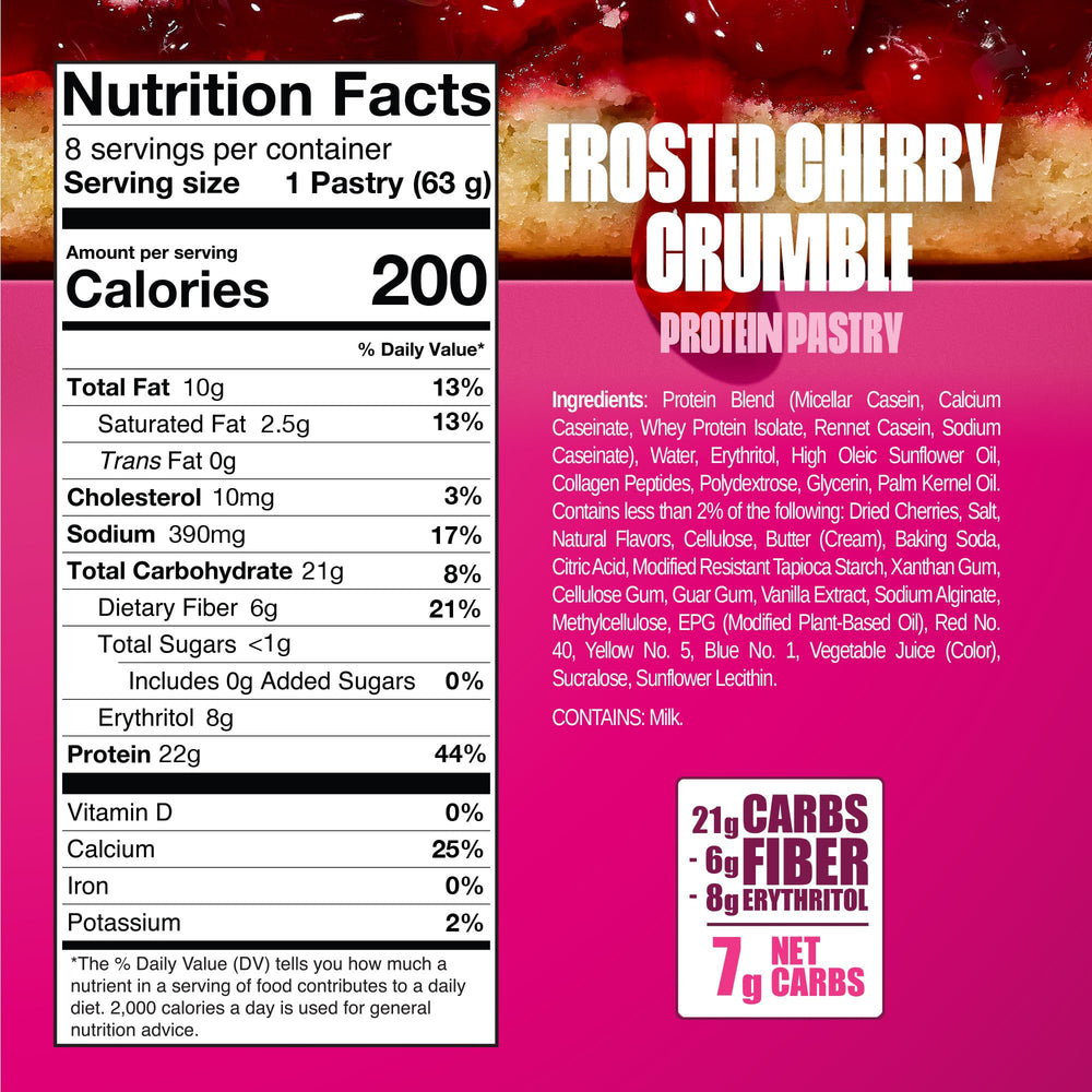 Legendary Foods 22g protein pastry close-up highlights whey protein isolate.