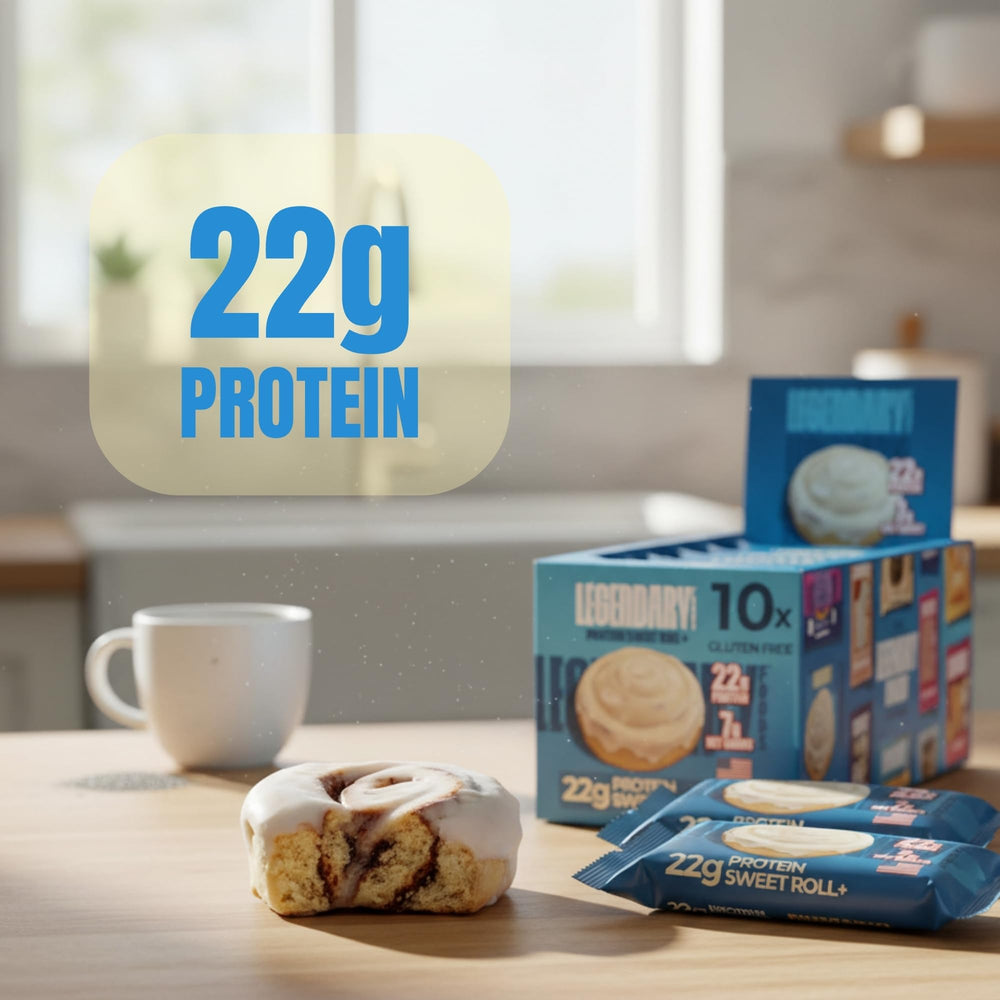 Legendary Foods Cinnamon Roll bar gluten-free label supports allergy-conscious snacking.
