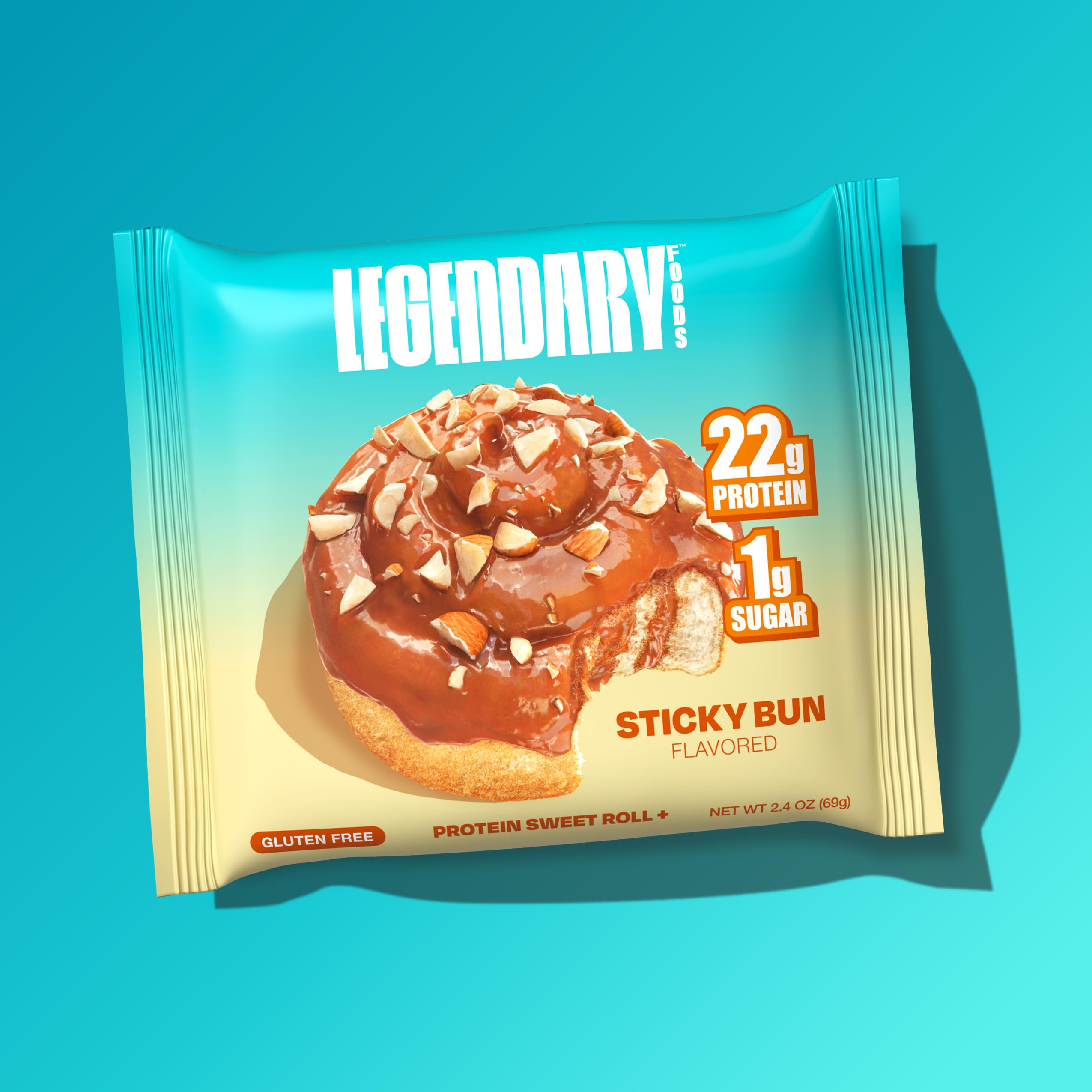 Legendary Foods Cinnamon Roll bar keto-friendly label emphasizes low-carbohydrate compatibility.