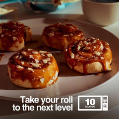 Legendary Foods Cinnamon Roll bar microwaved image demonstrates warmer aroma and softer bite.