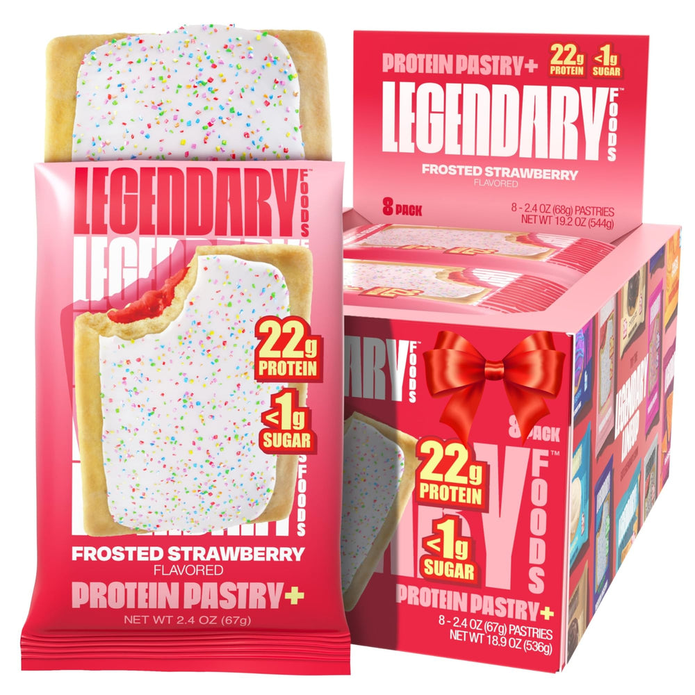 Legendary Foods Frosted Strawberry pastry packaging highlighting 22g protein and zero added sugar