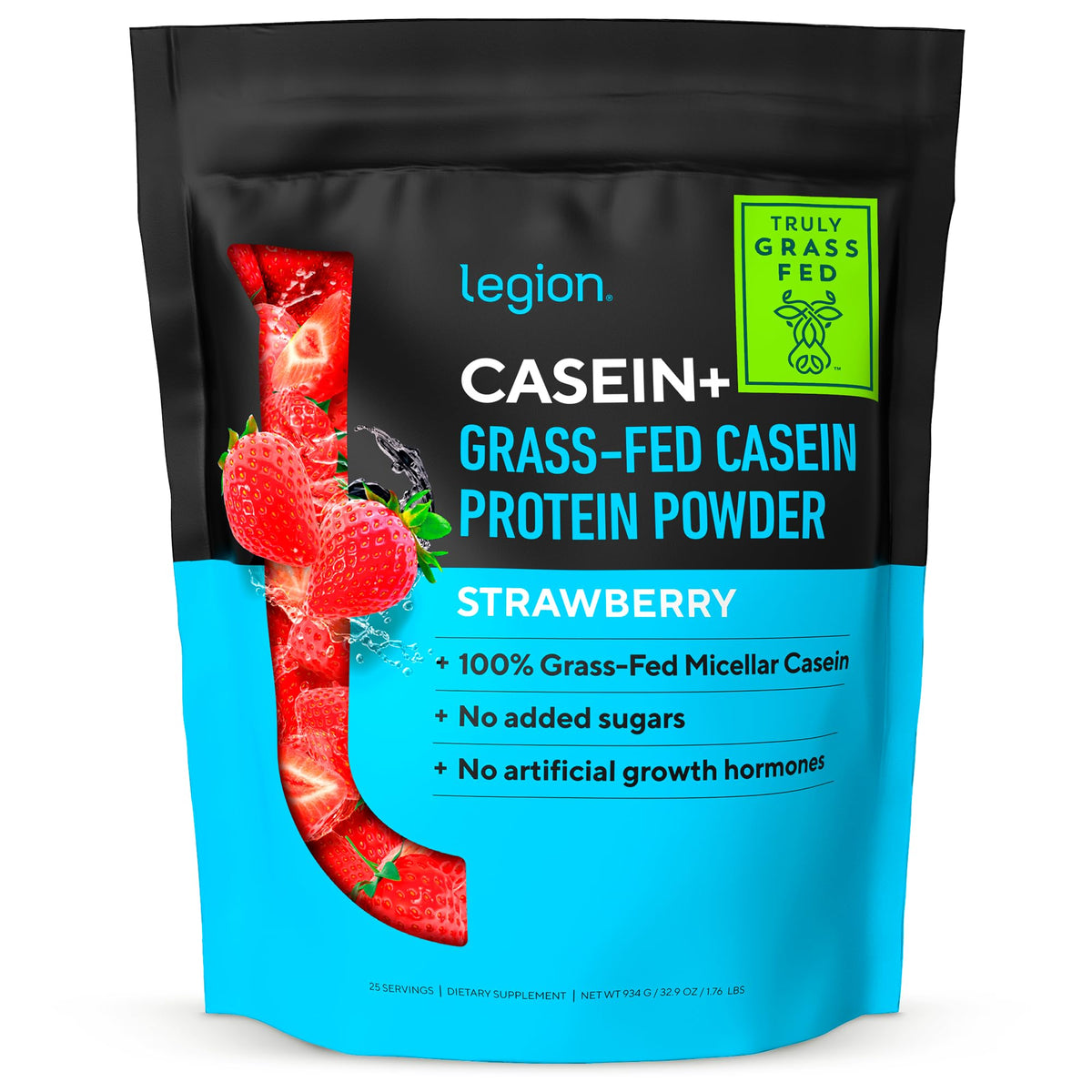 LEGION Casein Protein Powder Strawberry jar shows slow-release protein for overnight recovery