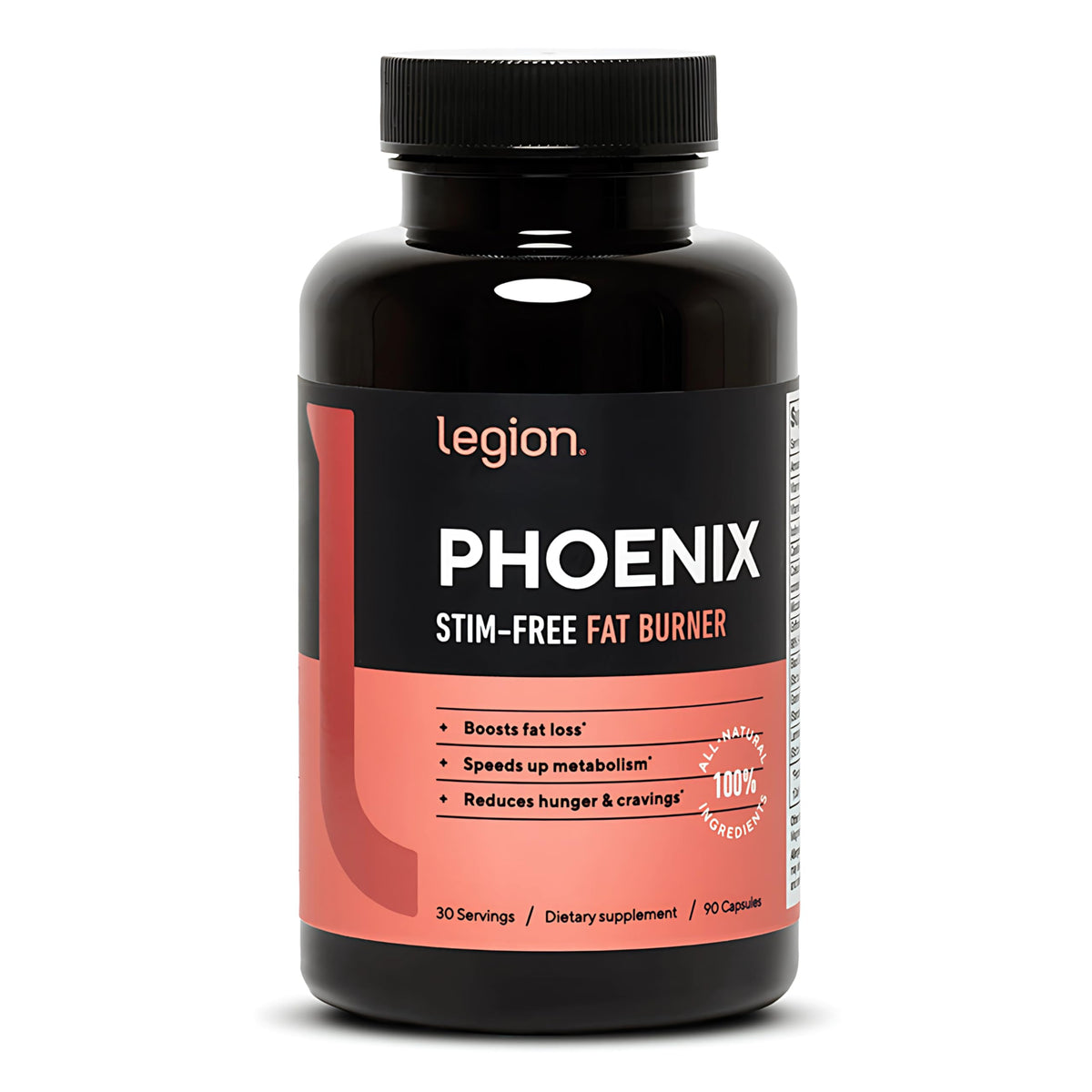Legion Phoenix bottle front view highlighting convenient daily fat burner packaging.