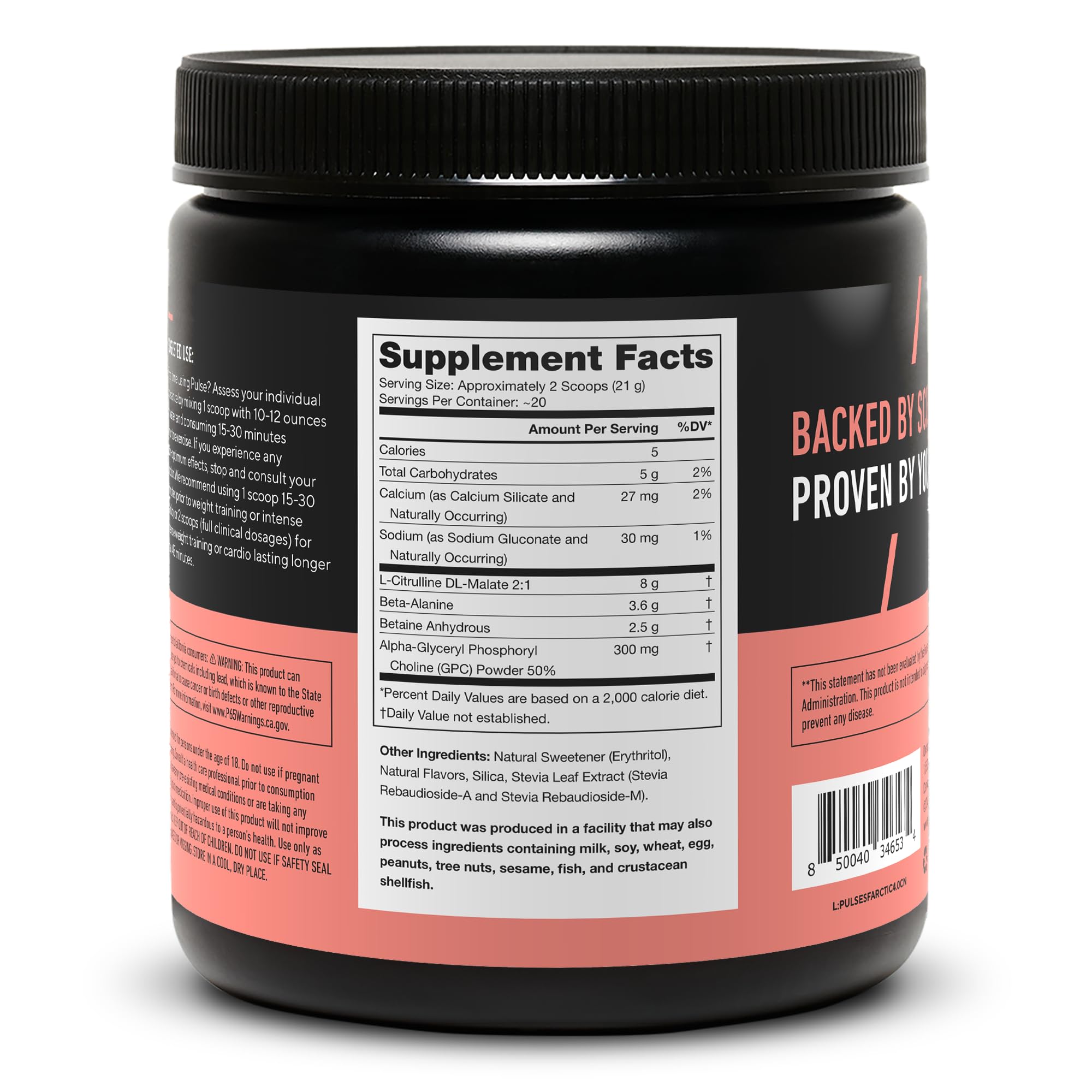 LEGION Pulse label-ingredients emphasizes transparency and real ingredient amounts for trust.