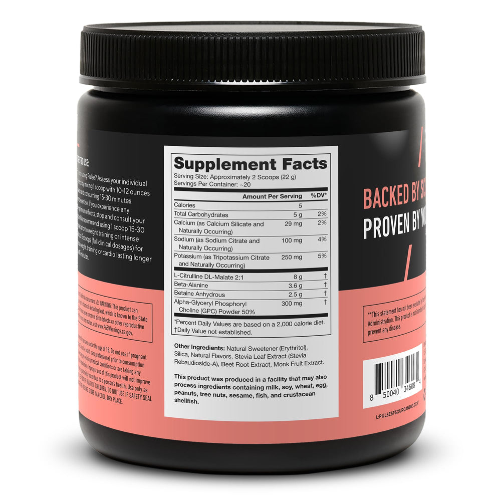 LEGION Pulse sour candy flavor test, naturally sweetened and caffeine-free.
