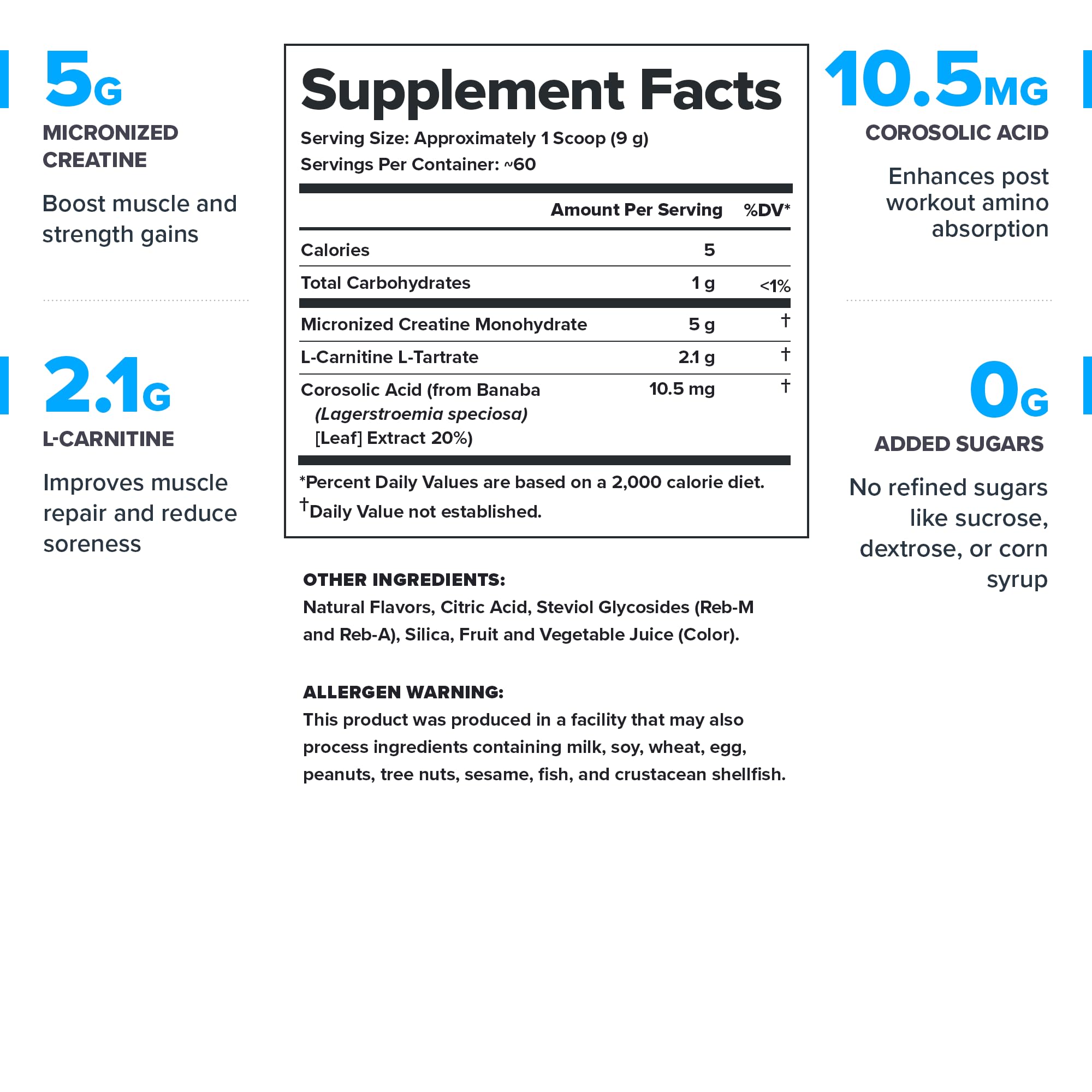 LEGION Recharge creatine monohydrate scoop showing precise dose for workouts.