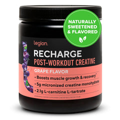 LEGION Recharge post-workout powder bottle for easy recovery and muscle support.