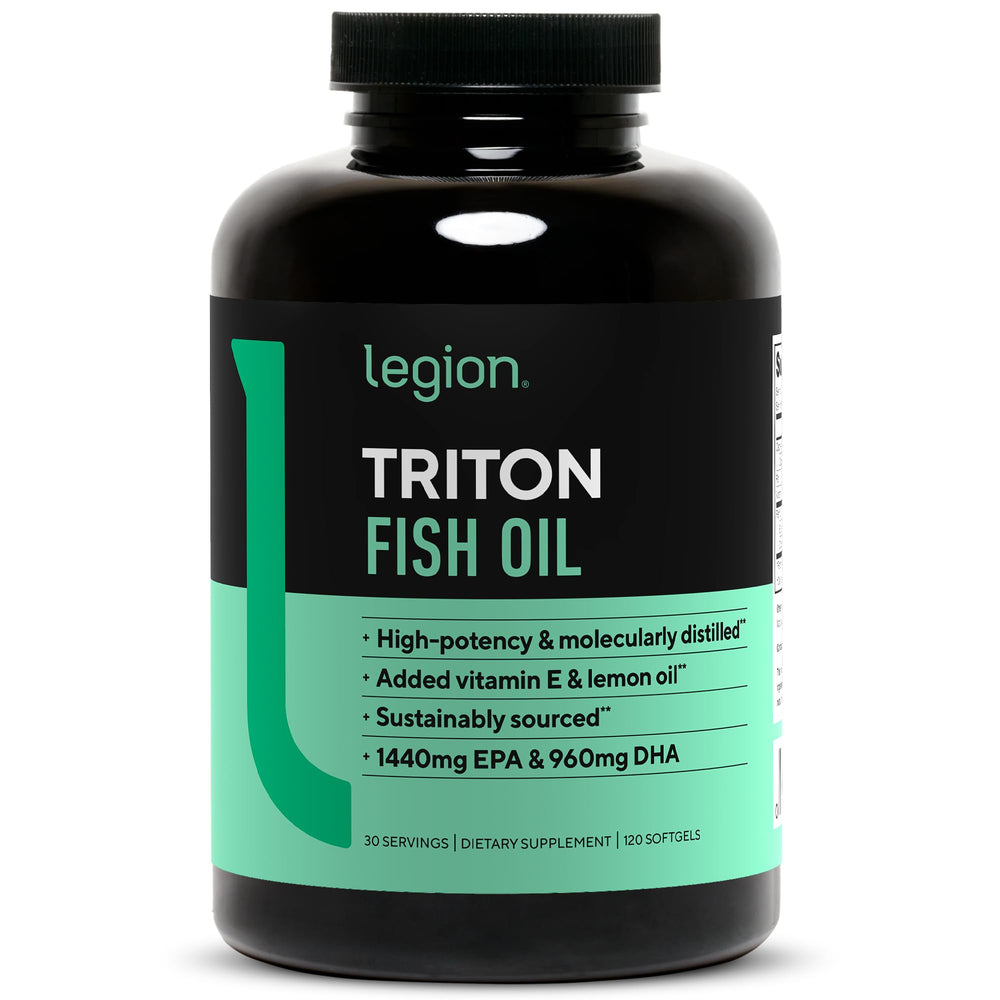 LEGION Triton fish oil capsules in a bottle for easy daily omega-3 intake