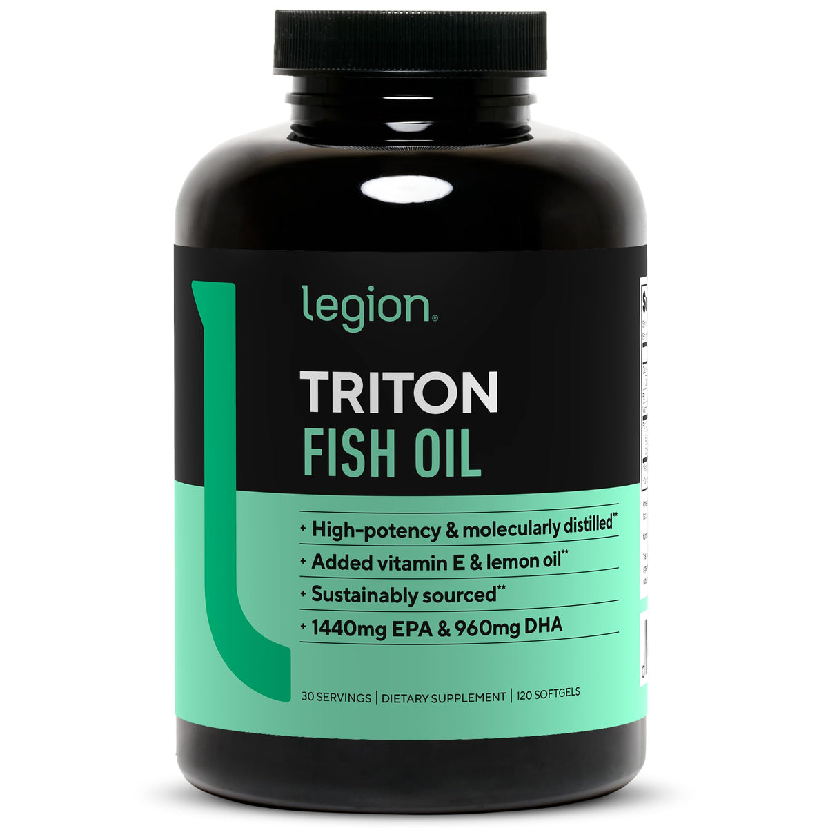 LEGION Triton fish oil capsules in a bottle for easy daily omega-3 intake
