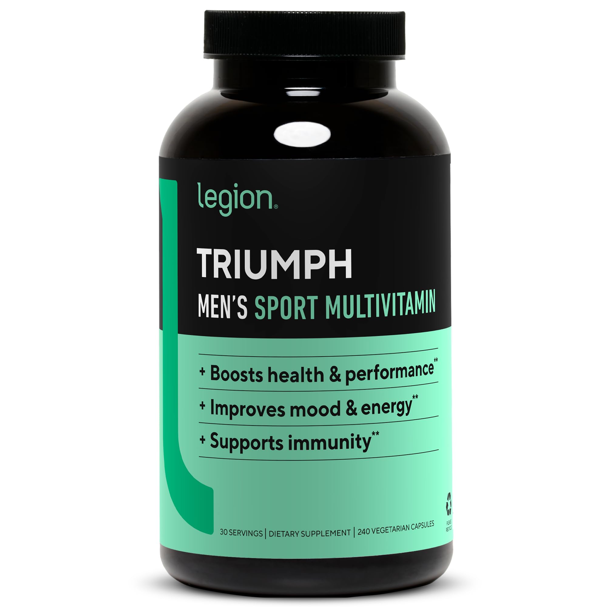 LEGION Triumph bottle front for daily men’s health support