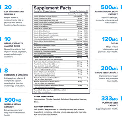 LEGION Triumph bottle label highlighting 21 vitamins and minerals