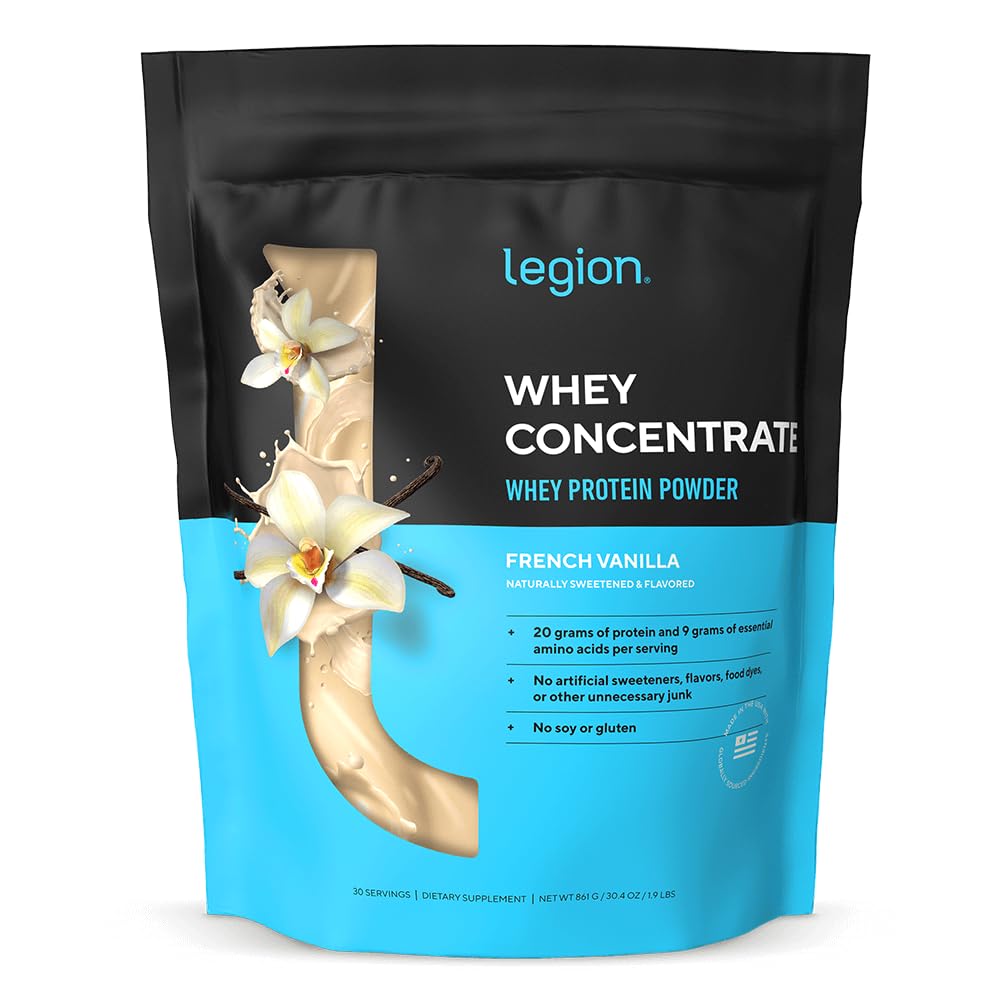 LEGION Whey Protein Powder vanilla jar shows premium protein for post-workout support.