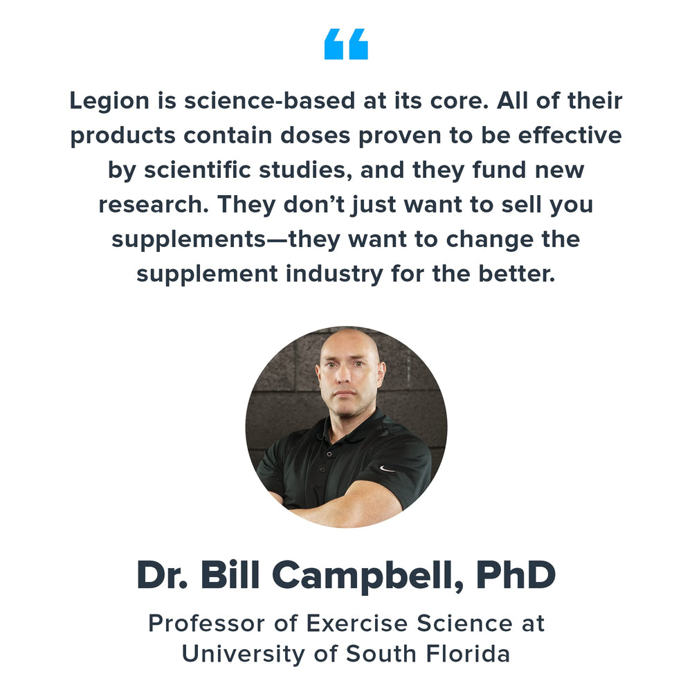 LEGION Whey+ packaging with scoop illustrates easy measurement and daily use.