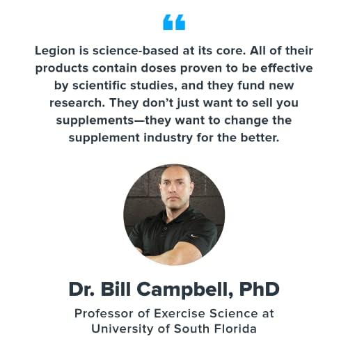 LEGION Whey+ serving label emphasizes 22g grass-fed protein per serving.