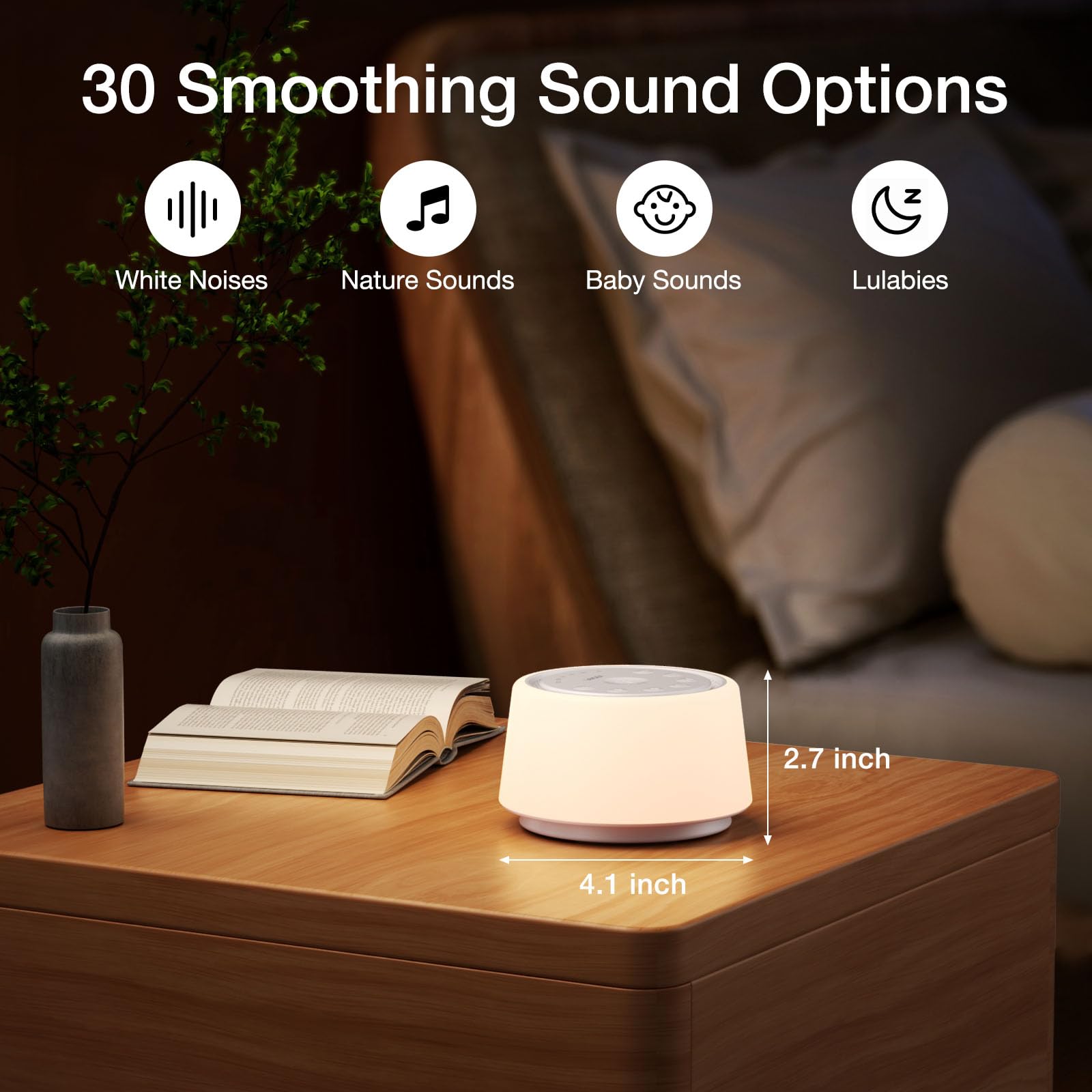 Close-up of touch lamp brightness control on LEICEX white noise machine.