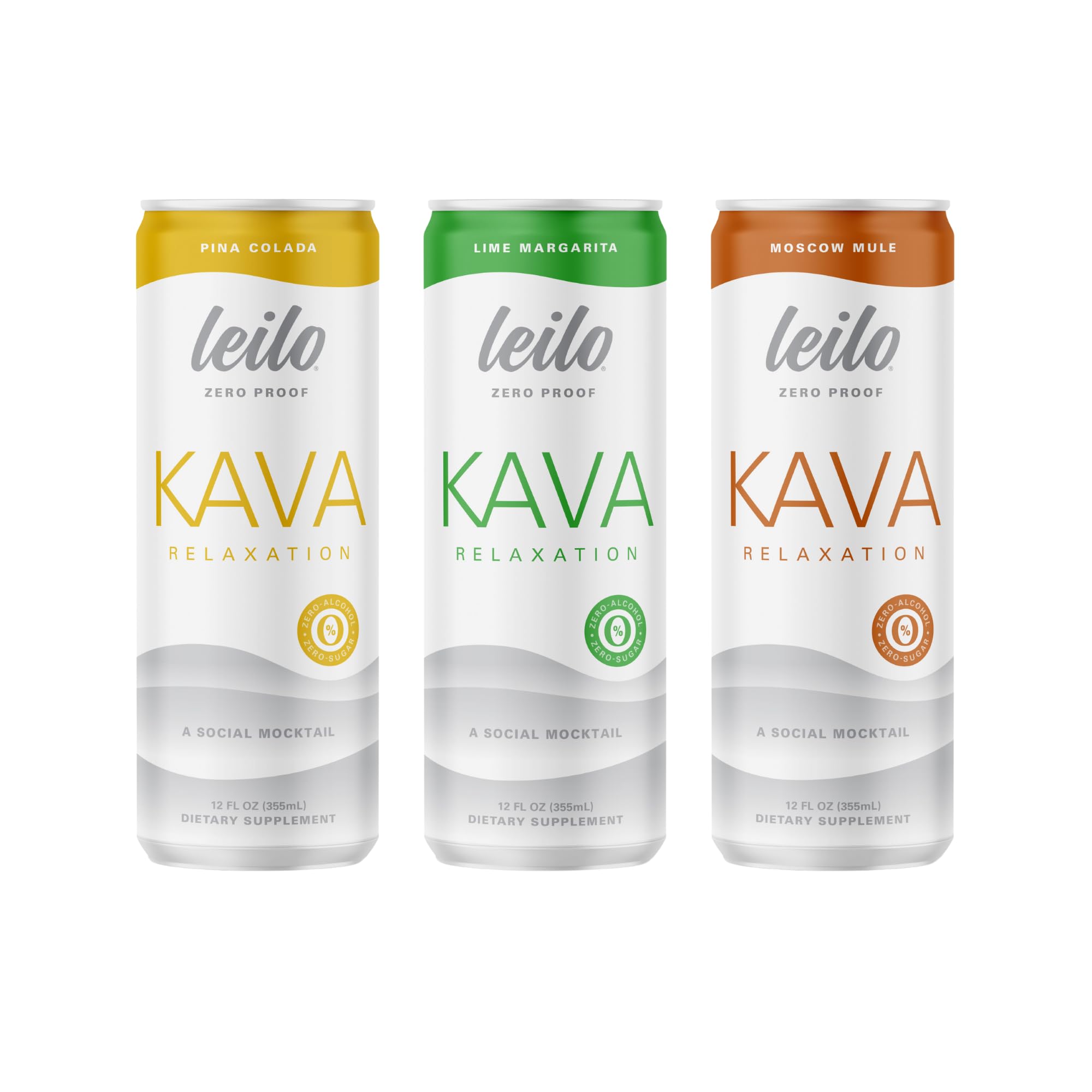 LEILO kava-powered mocktail 12-pack cans on display for relaxed gatherings