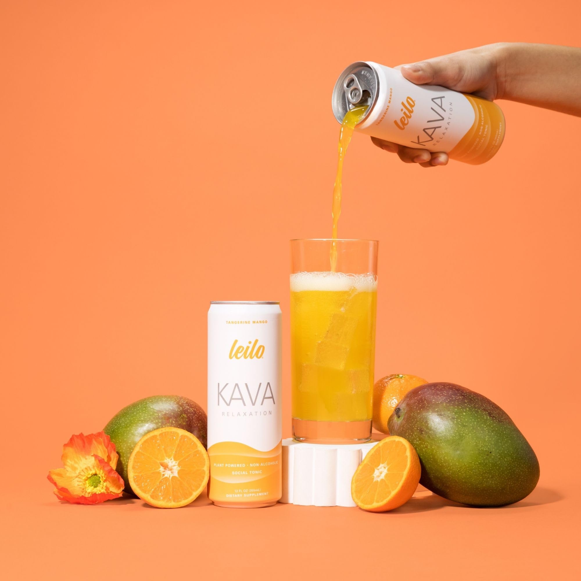 LEILO Tangerine Mango pour over ice for a smooth mocktail moment.