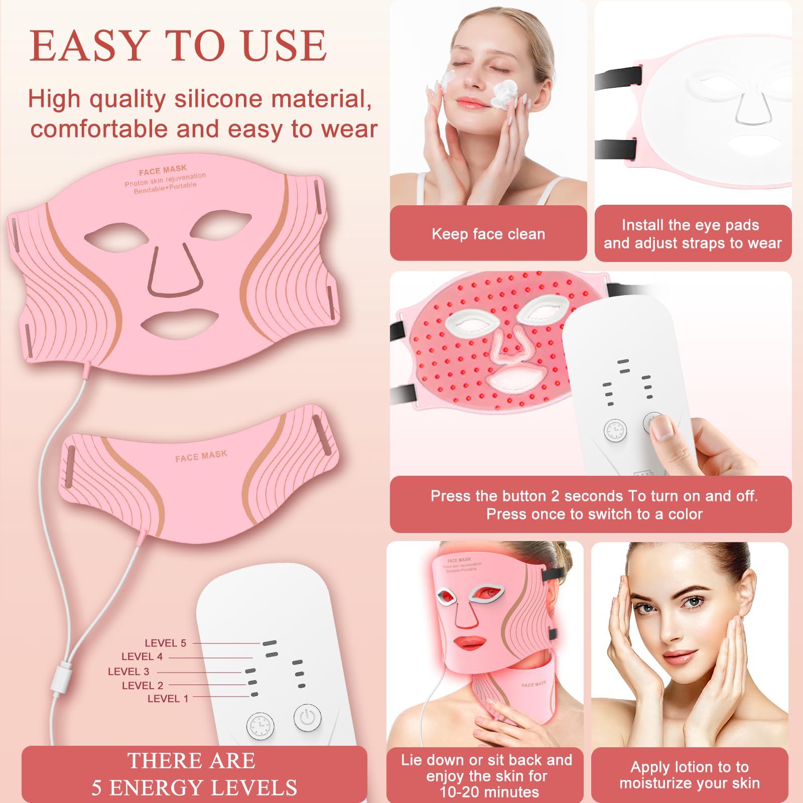 LEKKSA soft silicone design delivers comfortable fit on face and neck.