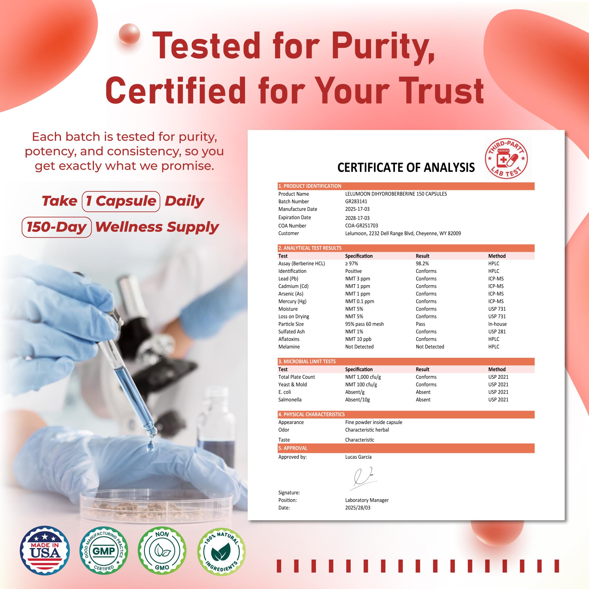 LELUMOON GMP-certified label conveys trusted quality and clean ingredients.