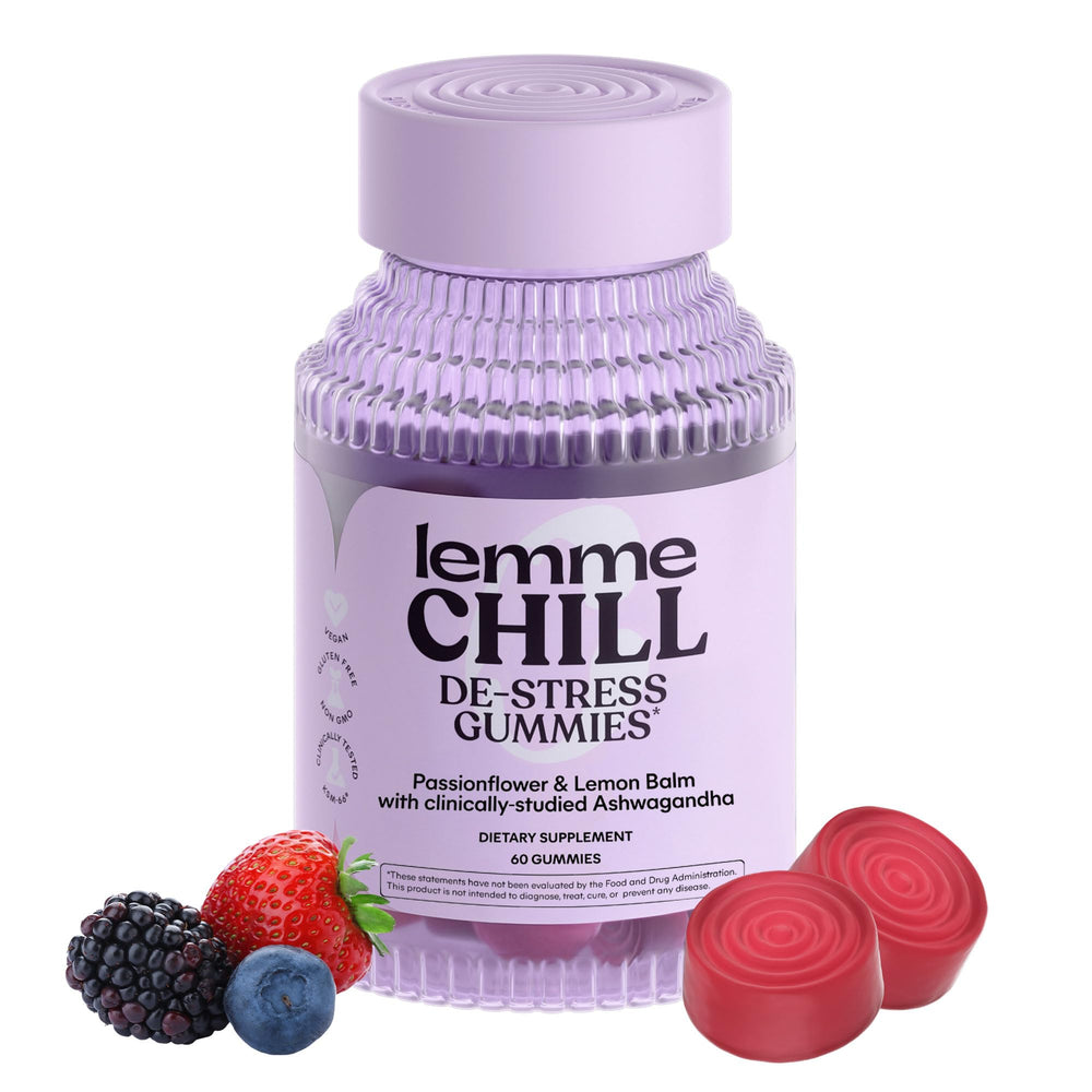 Lemme Chill bottle front view promotes calm with an herbal blend.