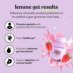 Lemme Fiber & Probiotic Gummies ingredients close-up highlights 4g prebiotic fiber per serving.