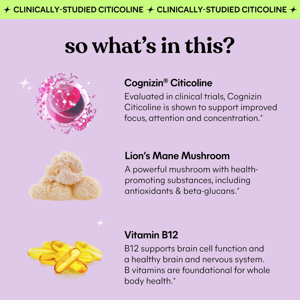 Lemme Focus Cognizin CDP Choline ingredient close-up suggesting cognitive support.