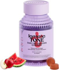 Lemme Tone Metabolism Gummies bottle front showing convenient daily use and flavor.