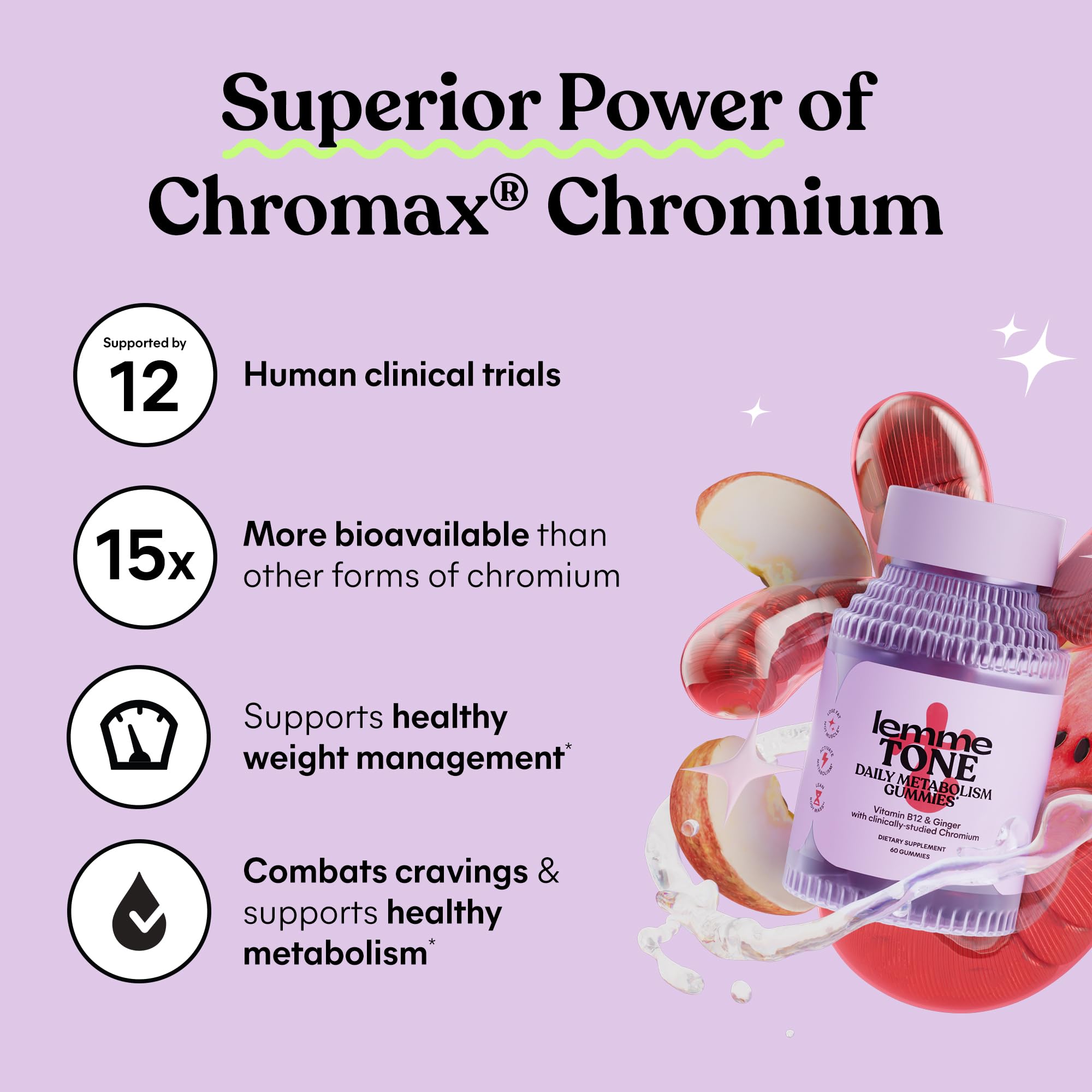 Lemme Tone gummies on a clean surface, highlighting convenient 30-day supply for busy mornings.