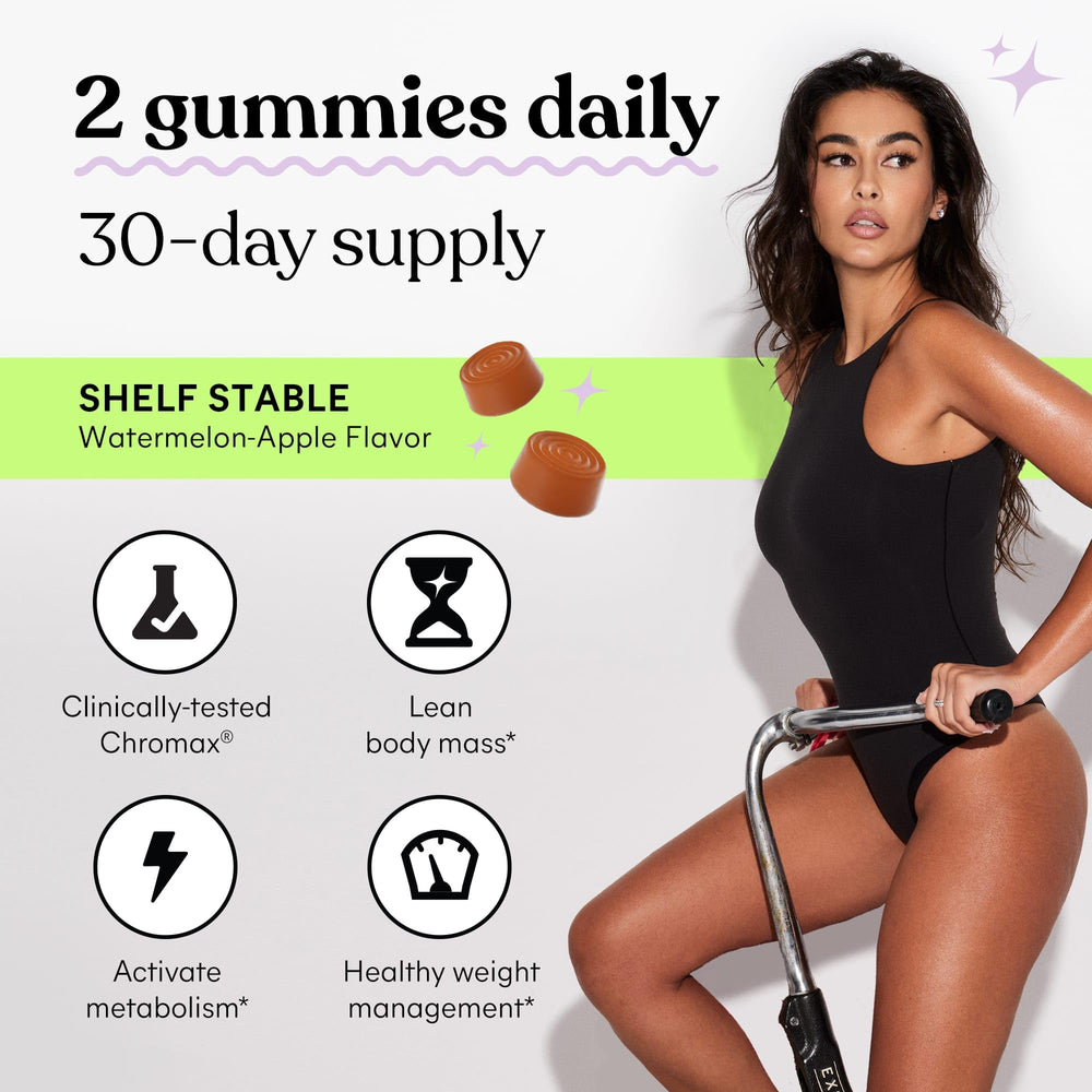Lemme Tone gummies demonstrating Chromax chromium and B12 ingredients for energy metabolism.