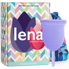 LENA Cup Original Small Purple packaging demonstrates easy-open design for beginners.