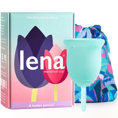 Lena Cup Original Small turquoise being inserted for beginner-friendly comfort
