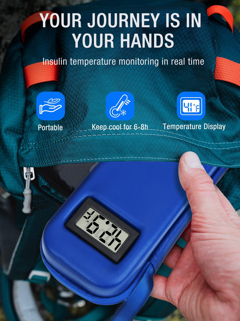 LengKe insulin cooler travel case real-time temperature display shows current storage conditions.