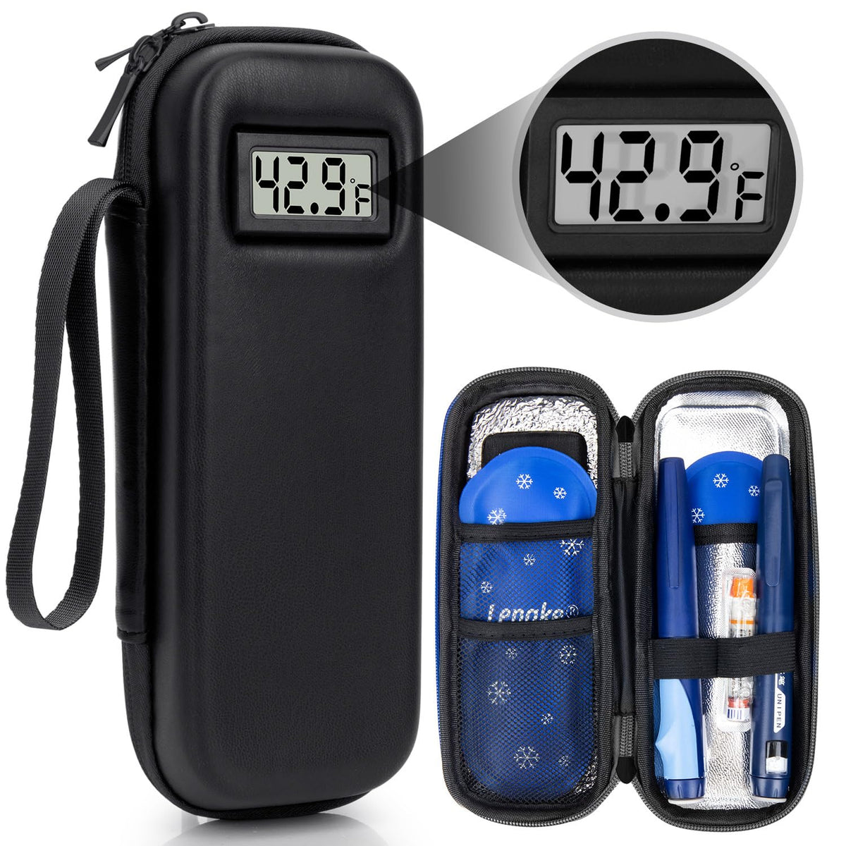 LengKe insulin cooler travel case displays real-time temperature for on-the-go monitoring.